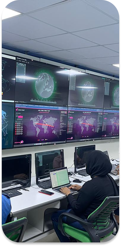 Security Operations Center with Monitoring Screens